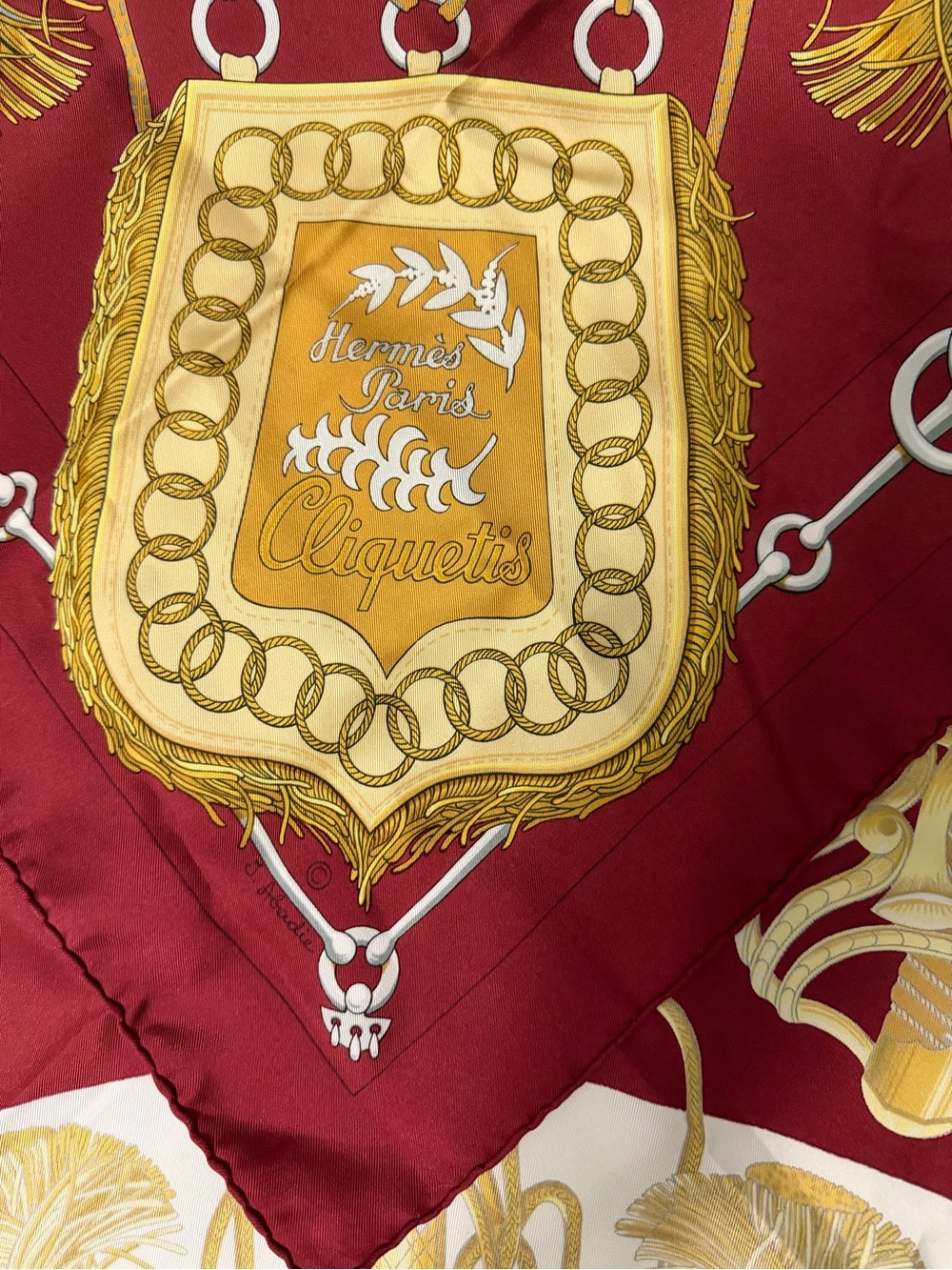 Hermes Red and Gold Cliquets Silk Scarf